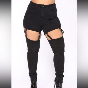 Fashion Nova Black High-Rise Cutout Garter Jeans